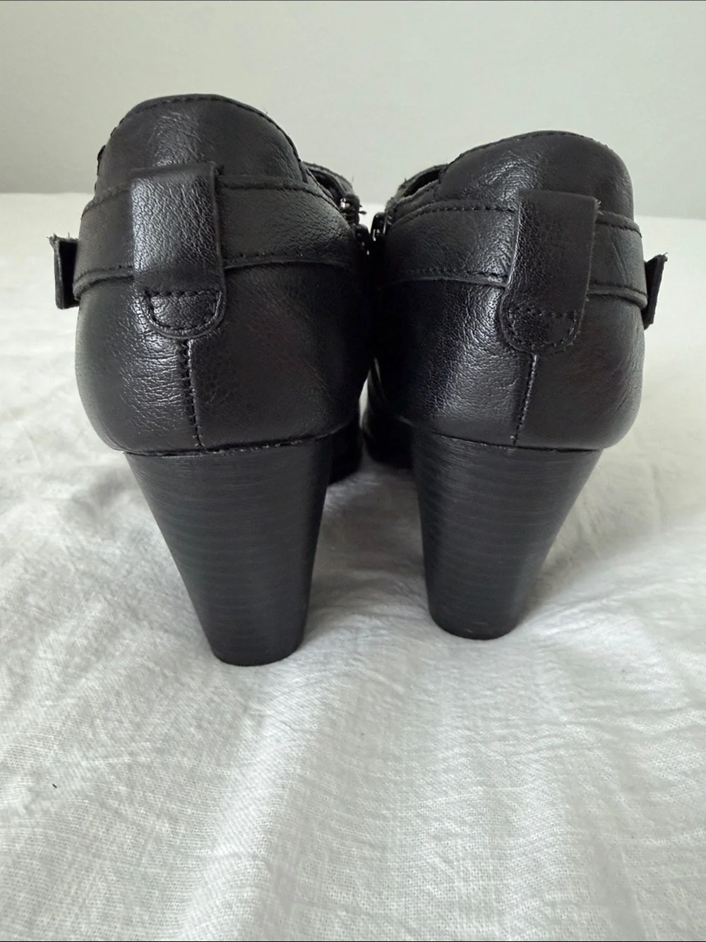 b.o.c Black Leather Moto Ankle Booties Block Heel Minimalist Model Off Duty 7.0